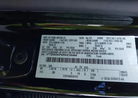 2024 Ford F150 Stx из США, поврежденный, VIN 1FTEW2KP6RKE38484